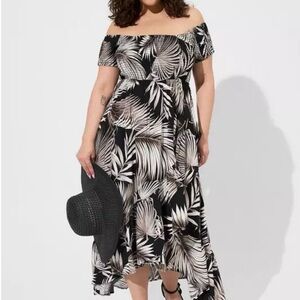 Torrid Maxi Challis Off-Shoulder Tulip high low Dress
